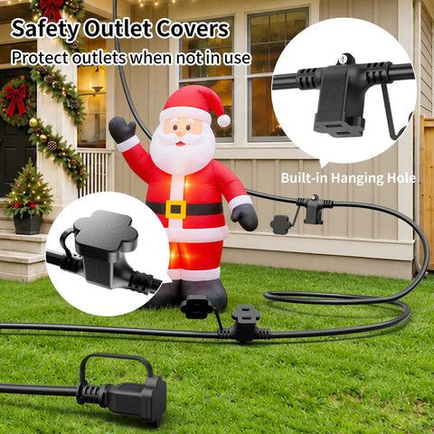 Heavy Duty 25 Ft Outdoor Extension Cord Built Like A Beast With Three Evenly Spaced Weatherproof Outlets, showing safety outlet covers.