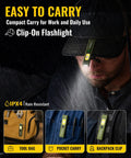 Flat EDC Rechargeable Pocket Light with Clip On Magnetic Base attached to cap
