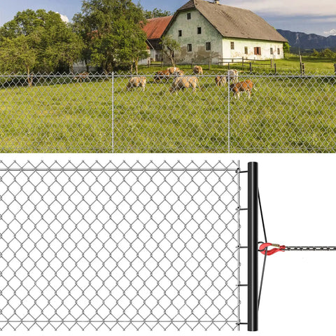 Heavy Duty Chain Link Fence Stretcher Tool With Extended Hooks, 31.5 Inch Steel Woven Wire Fence Tensioner securing a fence line