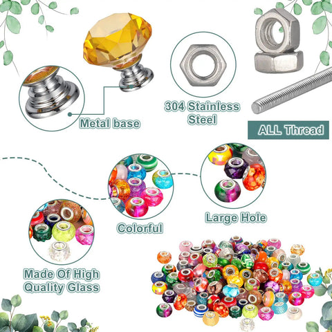 Diy Sparkle Fairy Wand Garden Stakes And Plant Support Kit With Premium Heavy Duty Stainless Steel Rods Plus Colorful Rhinestone Crafting Beads display of colorful glass beads and metal hardware.