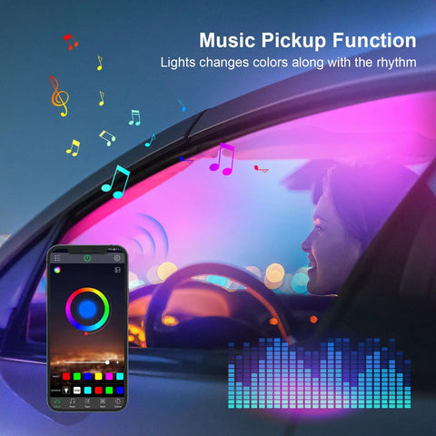 RGB Car Interior LED Strip Light 43.3 Inch With USB Port And App Control, Music Sync, 146 LEDs Fiber Optic Ambience Lighting For Cars