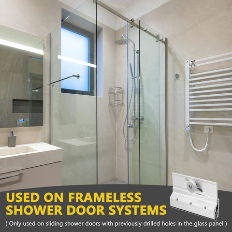 Frameless Shower Door Top Bracket Roller Assembly Four Pack For One Quarter Inch Glass showcased in shower setup.