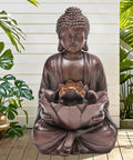 Chill Zen Buddha Outdoor Water Fountain 19 Inch Handcrafted Statue Water Feature With Soothing Waterfalls And Lights
