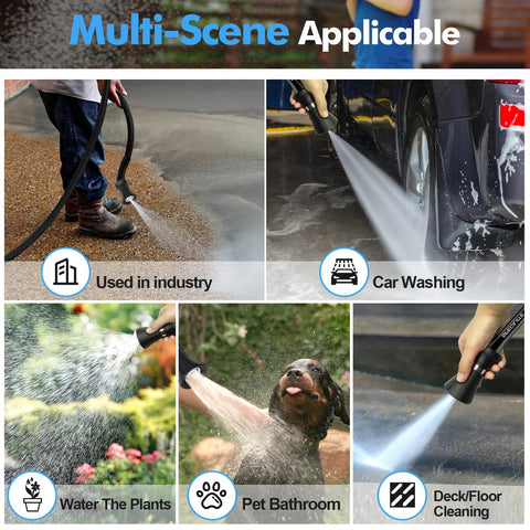 5/8-inch garden hose with high-flow nozzle, 50 ft, black heavy-duty rubber for yard, car wash, and more.