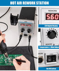 2 In 1 Soldering Station With SMD Hot Air Rework, LED Dual Digital Display, Heat Gun And Solder Iron Kit, precise settings in use