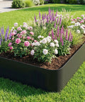 4 Inch Tall No Dig Landscape Edging Easy Install 40 Feet Heavy Duty Plastic Garden Border Kit with 45 Metal Stakes around flower bed.