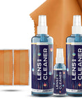 ULTRAVUE Gel Lens Cleaner Spray Kit for eyeglasses with blue 8oz and 2oz bottles and two microfiber cloths