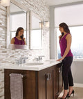 Bathroom with 90 Degree Chrome Hand Towel Bar For Bathroom Durable Stainless Steel Toweling Rail beside the sink