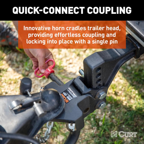 Quick connect of trailer mounted weight distribution hitch with sway control and quick connect for easy hitching two point system.