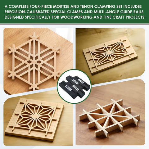 4 Piece Kumiko Joinery Jig Set With Multi Position Angle Guide Rails For Precision Woodworking Clamps And Crafting Projects on display