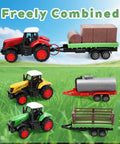 3 Pack Farm Tractor Toys With Trailers Diecast Alloy Tractors And Trucks For Kids featuring colorful detachable trailers on grass.