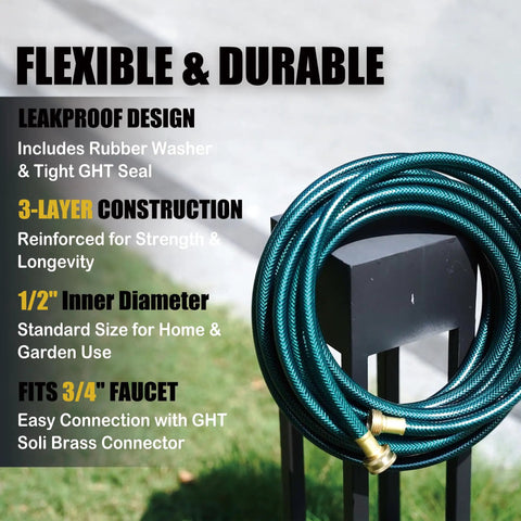 Three Foot Leader Hose For Garden Reels And Outdoor Faucets, coiled PVC with brass fittings, flexible and durable design.