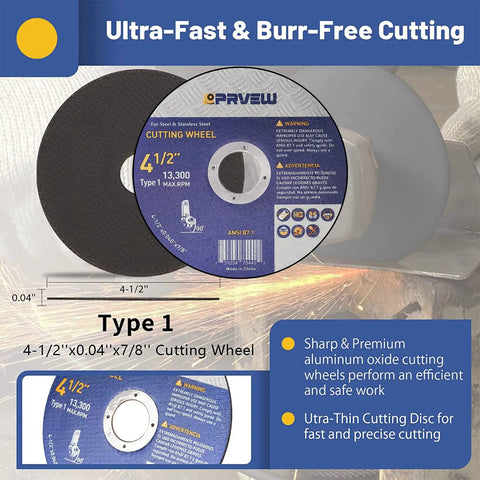 27 Pack Four And A Half Inch Angle Grinder Wheel Kit For Metals And Stainless Steel With Seven Eighths Inch Arbor Includes Twenty Cutting Wheels Three Grinding Discs Four Zirconia Flap Discs Great For Home DIY And Pro Metalwork displayed with specs