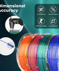 AMOLEN Silk PLA dual-color 1.75mm filament bundle, 4 spools (200g each) in rainbow colors.