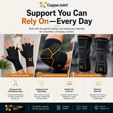 Copper Infused Wrist Brace Pair For Carpal Tunnel Pain Relief, Adjustable Medium Fit shown with related copper support products.