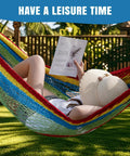 Handwoven Mayan Hammock With Carry Bag Big Family Size Portable Rope Hammock for outdoor relaxation, colorful design.