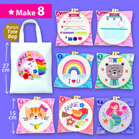 Beginner Embroidery Kit For Kids And Adults Noob Friendly Starter Set With 7 Pre Printed Patterns Tote Bag Hoop And Tool Box
