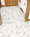 Waterproof Peel And Stick Terrazzo Floor Tiles 20 Pack 12X12 Inch Vinyl Flooring for bathroom with white marble terrazzo look
