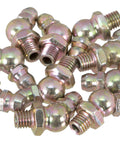 Pack Of Ten One Quarter Inch By Twenty Eight Inch Forty Five Degree Grease Fittings, durable metal construction, threaded fittings