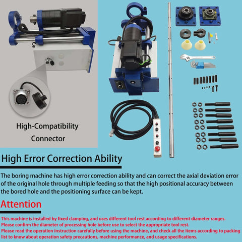 HayWHNKN portable precision boring machine, 110V, on-site hole drilling; 35–80mm bore, 300mm travel, 160cm bar.