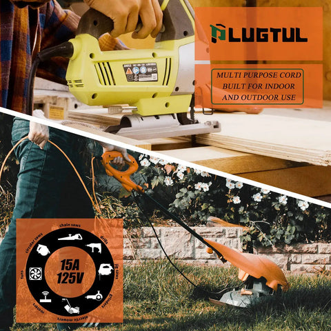 Beefy 50 Ft Outdoor Extension Cord With 12 Gauge 12/3 SJTW Waterproof Orange ETL Listed powering garden trimmer