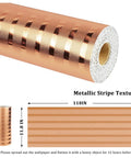 Ridiculously Sleek Rose Gold Metallic Peel And Stick Wall Panels Shimmer Stripe Removable Foam on a roll showing texture and dimensions.
