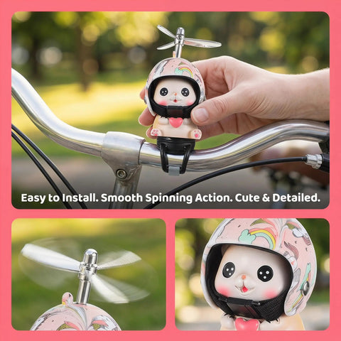 Totally Cool Cat Bike Helmet Decor for Bikes and Cars Made of Lightweight Resin with Propeller Helmet on handlebars