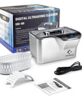 Ultrasonic Cleaner 45kHz 35W 20oz Digital Timer Pro Grade Jewelry Cleaner with accessories and packaging box.