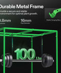 Durable metal frame of S3018 grow tent with 0.8mm thickness and 16mm pipe diameter, showcasing 100 lbs weight capacity for indoor use.