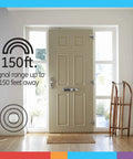 Wireless Doorbell Kit With Battery Operated Receiver And Push Button, Easy Install, 150 Ft Range, shown on a door.