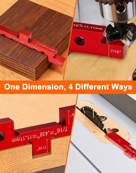 Pro Grade 14 Piece Aluminum Woodworking Setup Blocks Kit used for height and depth on wood and machinery with tools shown