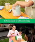 Kids using Science Of Cooking Ice Cream Kit For Kids: DIY Hands On Kitchen Chemistry Project at outdoor table