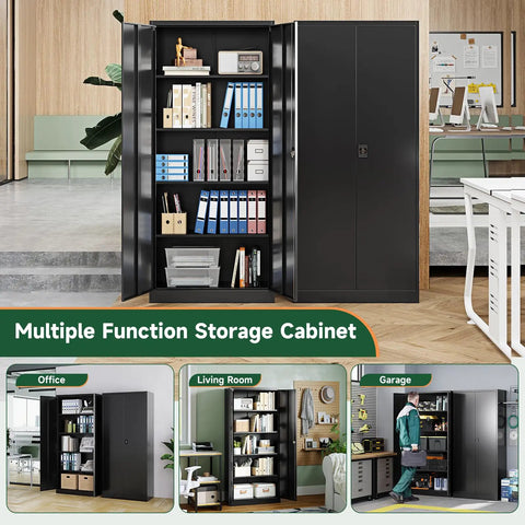 Heavy Duty Metal Garage Storage Cabinet With Locking Doors And Adjustable Shelves, 71 Inch High, 32 Inch Wide, 16 Inch Deep, Steel Tool Cabinet For Home Office Or Warehouse, Powder Coated Rust Resistant shown in office setting.