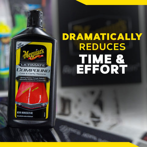Ultimate Compound Pro Grade Car Scratch Remover For Paint Correction That Removes Scratches Swirls Oxidation And Water Spots While Restoring Color Clarity For A Showroom Shine On Single Stage And Clear Coat Finishes 15 Oz bottle on table
