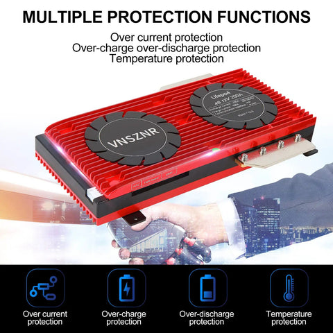Smart LiFePO4 BMS 12V 200A Battery Management System With Balance Leads, Wires, And Wireless Module, protection features