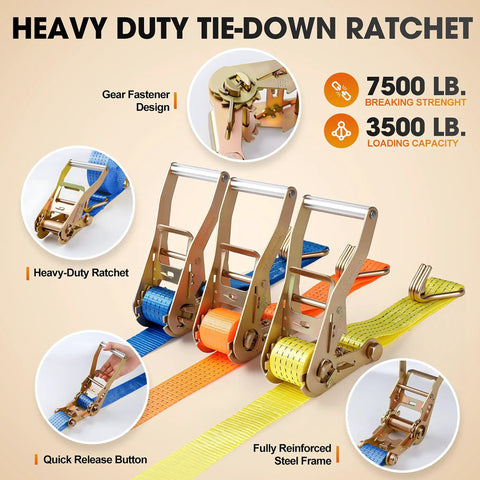 Tough As Nails 2 Inch Ratchet Straps 20 Foot Tie Down Cargo Binders with Heavy-Duty Steel Frame and Gear Fastener Design.