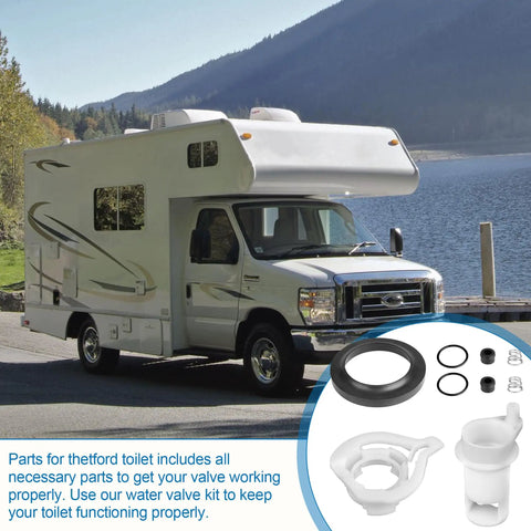 RV Water Valve Replacement Kit 42049 Style II For Aqua Magic Style II Toilets, ABS Plastic Construction, Prevents Leaks At Back Of Toilet, Easy Install, Durable Upgrade For Your RV Toilet, RV toilet valve parts