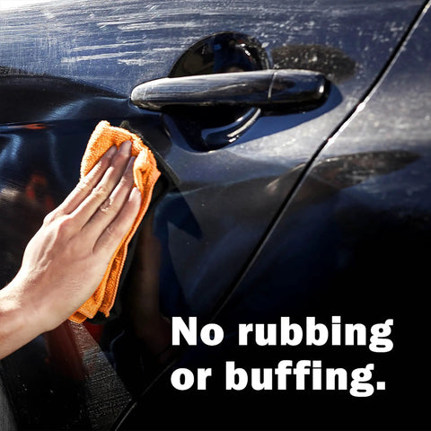 Two Piece Exterior Car Care Kit That Buffs Out Scratches And Delivers A Showroom Shine With Scratch Doctor Clear Coat Scratch Remover And Once A Year Car Polish being used on car door.