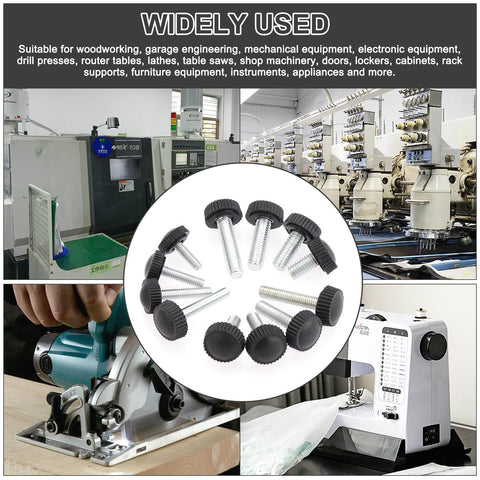 195 Piece Knurled Thumb Screw Kit With 12 Sizes M4 M5 M6 In 12, 16, 20, 25mm Lengths displayed with machinery and tools
