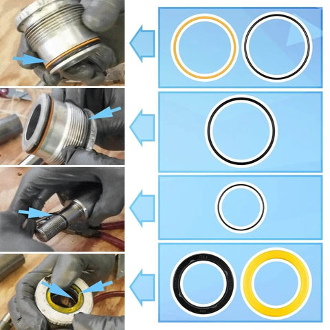 Tilt Hydraulic Cylinder Seal Kit For Bobcat Skid Steer Loader Models 630 631 632 642B 643 645 653 730 731 732 741 742 743 751 753 843 853 Replaces 6804605 Beefed Up Heavy Duty Direct Replacement Kit assembly steps