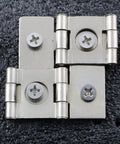 4 Pack White Nickel Screen Hinges For Kitchen Furniture 360 Degree Swivel Double Acting Heavy Duty Iron Folding Hardware With Mounting Screws, close-up view.