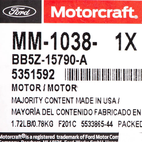 Label for No Sweat Direct Fit Genuine Ford Sunroof Motor Assembly Replacement For Edge Escape with specifications and barcode.