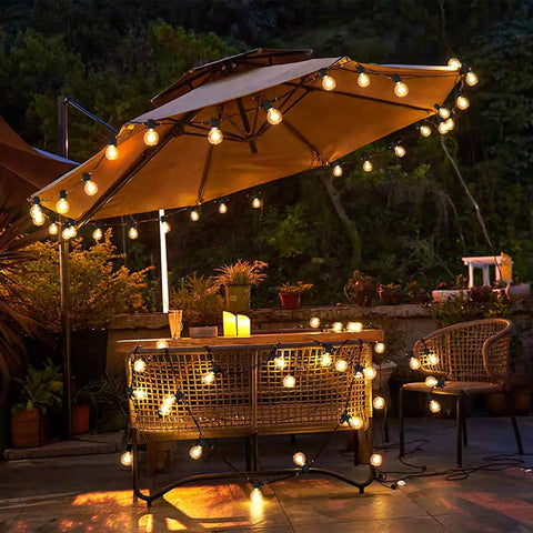 50 Ft LED Outdoor String Lights G40 Globe Dimmable Patio Lights Waterproof With 27 Warm White Shatterproof Bulbs illuminating patio