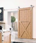 Brushed Nickel Sliding Barn Door Hardware Kit For One Door, 5 Foot Flat Track, Straight Roller Design, Heavy Duty