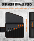 HORUSDY 40-piece reciprocating saw blade set for wood & metal stored in black roll-up pouch with orange stitching