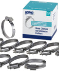 Front view of Norma hose clamps, 60–80 mm range, 9 mm wide, stainless steel, pack of 10