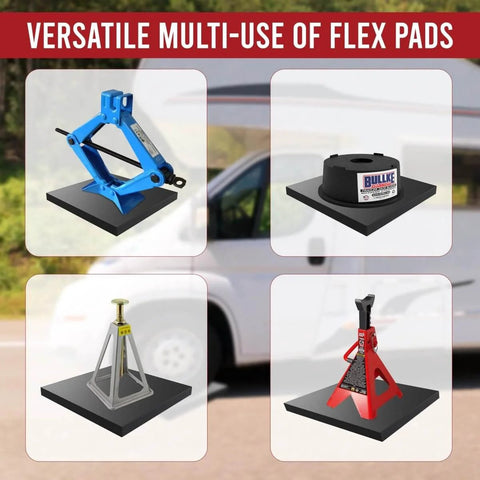 Four Heavy Duty Rubber RV Jack Flex Pads 12 Inch 4 Pack Grippy Non Slip Shock Absorbing Stabilizer Mats for Camper and Trailer
