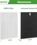 HR900 Replacement Filter Set For Pet Air Purifier Pet Parents Ultimate Clean Includes 1 H13 True HEPA Filter, 1 Activated Carbon Filter, And 6 Upgraded Replacement Filters Compatible With HR900, showing HEPA and activated carbon filters dimensions.