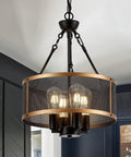 Dope Black And Gold Mesh Drum Chandelier Semi Flush Mount Ceiling Light Six Light Fixture For Kitchen Island Bedroom Living Room Dining Hallway Foyer Modern Vintage Style Metal Frame Nineteen Point Seven Inch Diameter hanging in room.