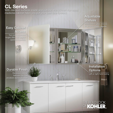 Frameless Bathroom Mirror Medicine Cabinet With All-In-One Adjustable Shelves, Single Door, Rectangular Beveled Edge Frame